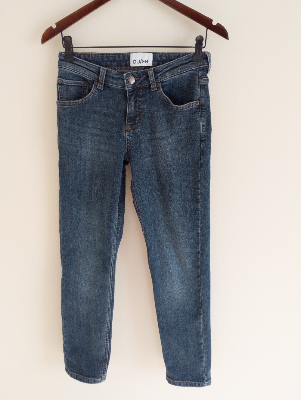 DU/ER Fireside Denim Girlfriend Fleece Lined Stretch Jeans 25 Blue Dark Wash